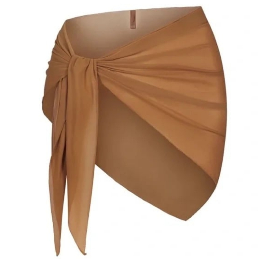 Skims Mesh Mini Sarong Skirt - Almond